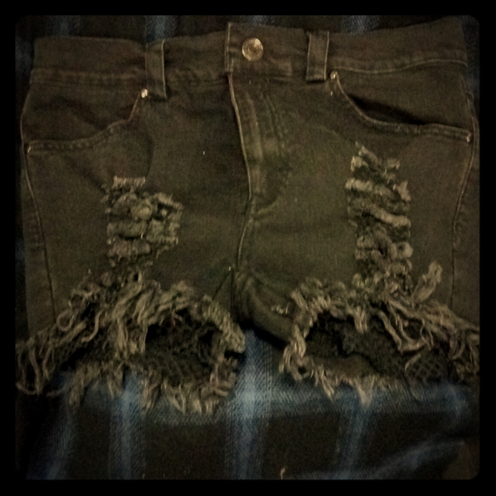 Distressed Black Jean Shorts